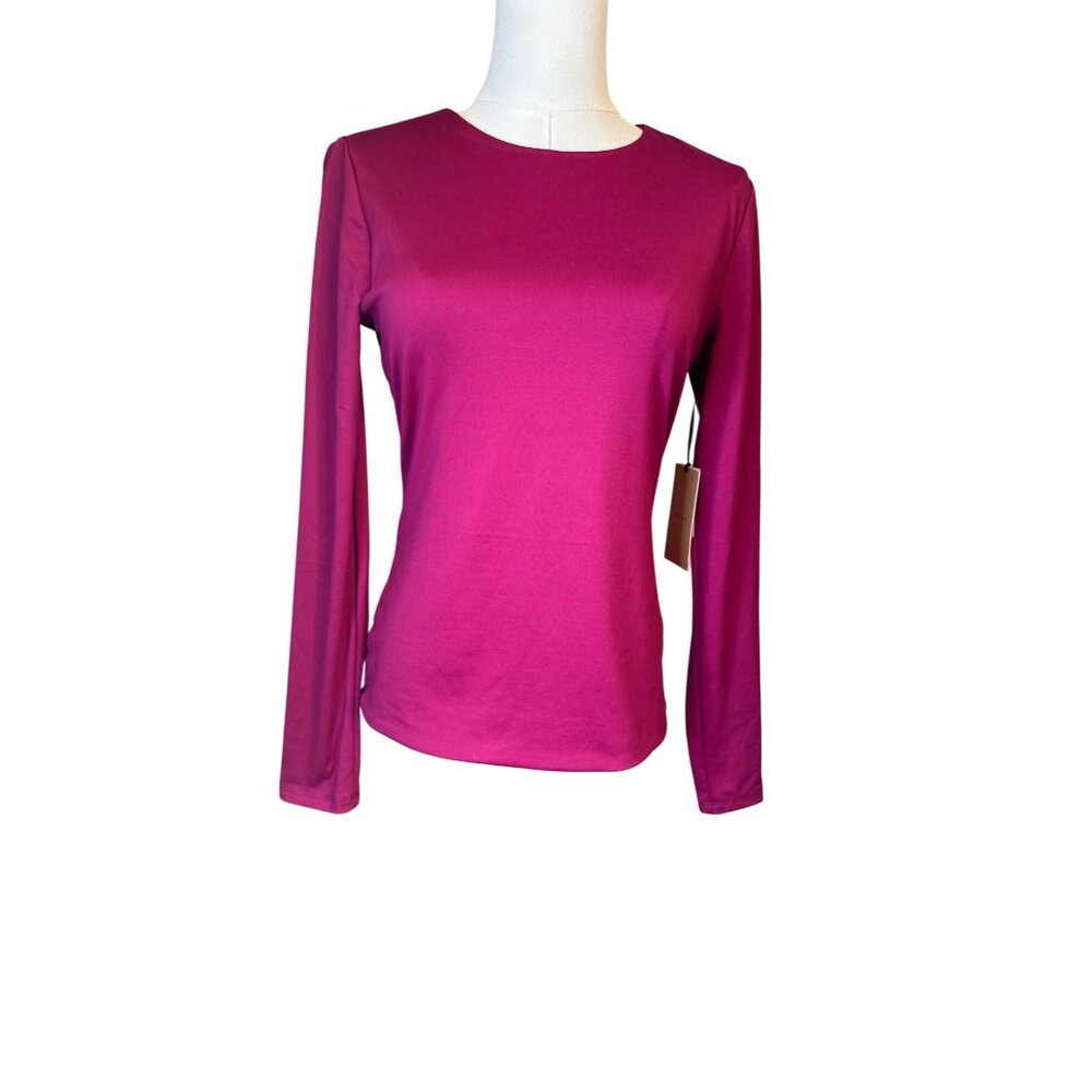 NWT Halogen Small Long-Sleeve Fuchsia Crewneck Top 90% Polyester